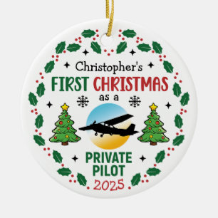 Personalised Private Pilot Custom Name Christmas Ceramic Ornament