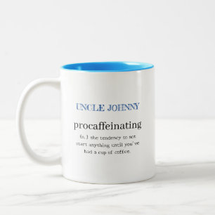 Personalised Procaffeinating Blue Two-Tone Coffee Mug