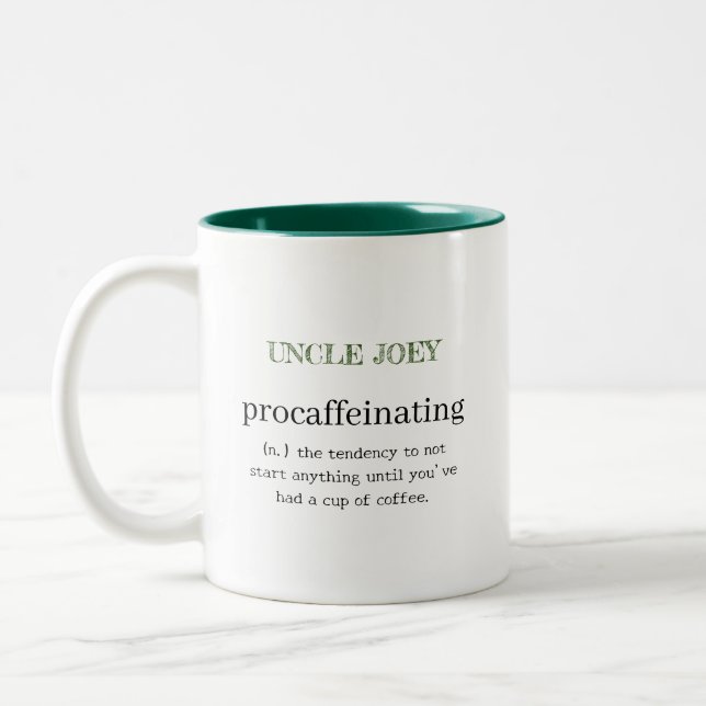 Personalised Procaffeinating Green Two-Tone Coffee Mug (Left)