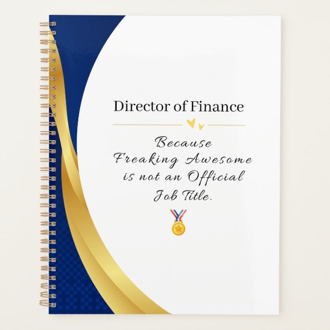 Personalised Profession – Elegant Gold & Blue  Planner (Front)