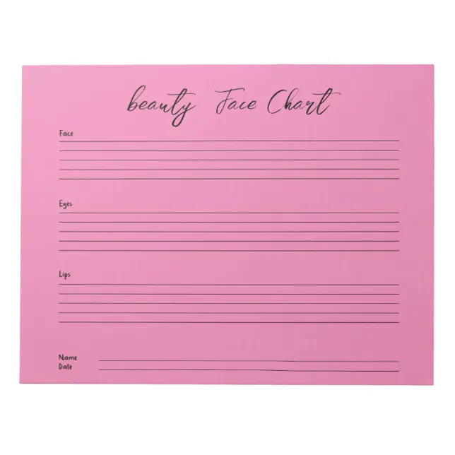 Makeup Theme Notepad Personalised professional Makeup Face Chart Notepad | Zazzle