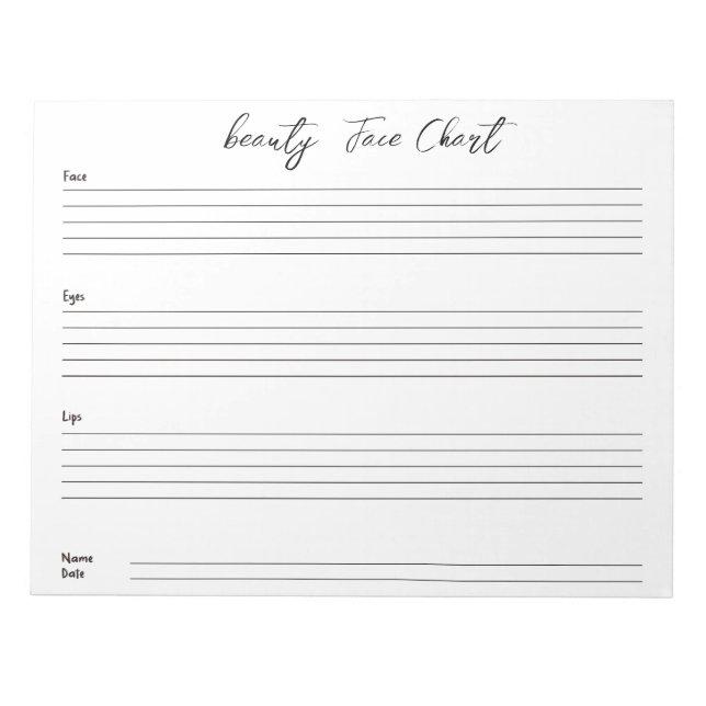 Personalised professional Makeup Face Chart Notepad (Front)