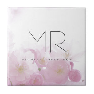 Personalised Professional Monogram Minimal Floral Ceramic Tile