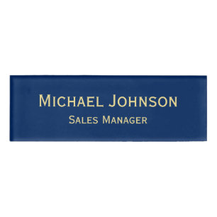 Personalised Professional Navy Blue Gold Magnetic Name Tag