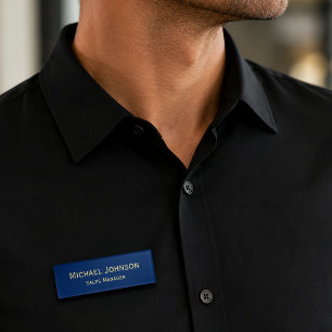 Personalised Professional Navy Blue Gold Magnetic Name Tag