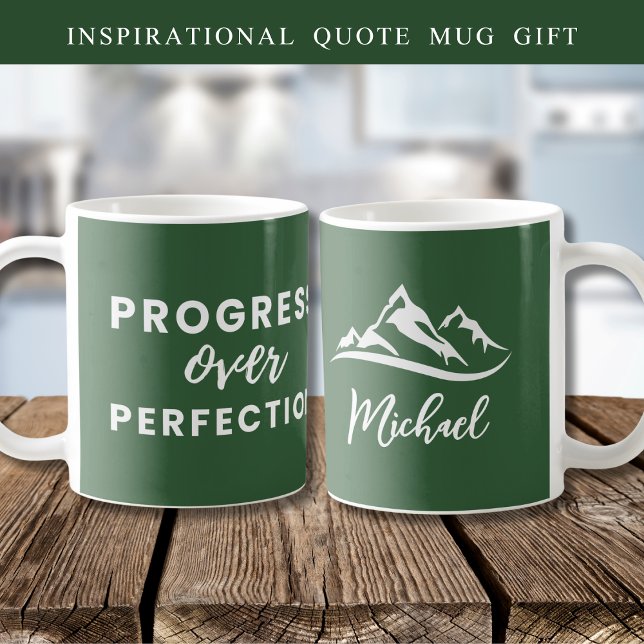  Personalised Progress Over Perfection Quote Green Coffee Mug (Creator Uploaded)