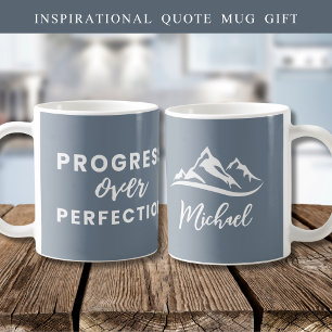 Personalised Progress Over Perfection Quote Grey Coffee Mug