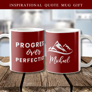 Personalised Progress Over Perfection Quote Maroon Coffee Mug
