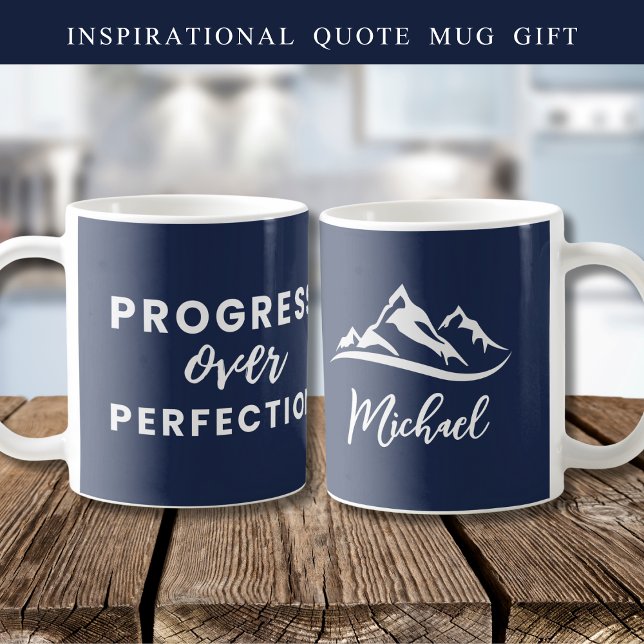  Personalised Progress Over Perfection Quote Navy  Coffee Mug (Creator Uploaded)