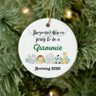 Personalised Promoted To Grandparent Jungle Animal Ceramic Ornament