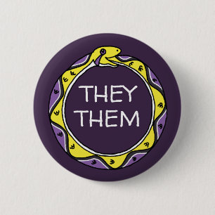 Personalised Pronouns Nonbinary Ouroboros Snake 6 Cm Round Badge