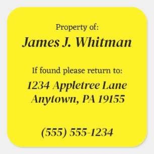 Personalised Property of Custom Information Square Sticker