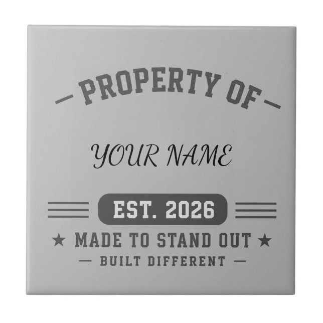 Personalised Property Of Name – Varsity Style Cust Ceramic Tile (Front)