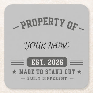 Personalised Property Of Name – Varsity Style Cust Square Paper Coaster