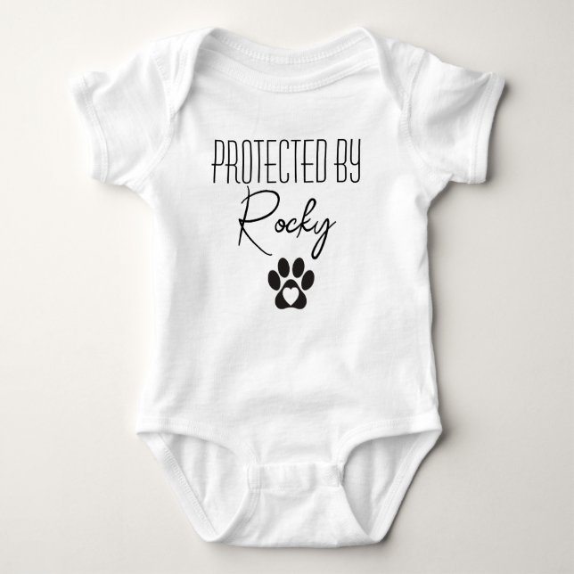 Personalised Protected By Dog Baby  Baby Bodysuit (Front)