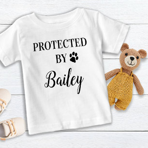 Personalised Protected By Dog Baby Baby T-Shirt