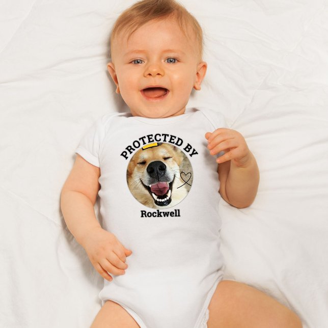 Personalised Protected By Dog Pet Photo  Baby Bodysuit (Creator Uploaded)