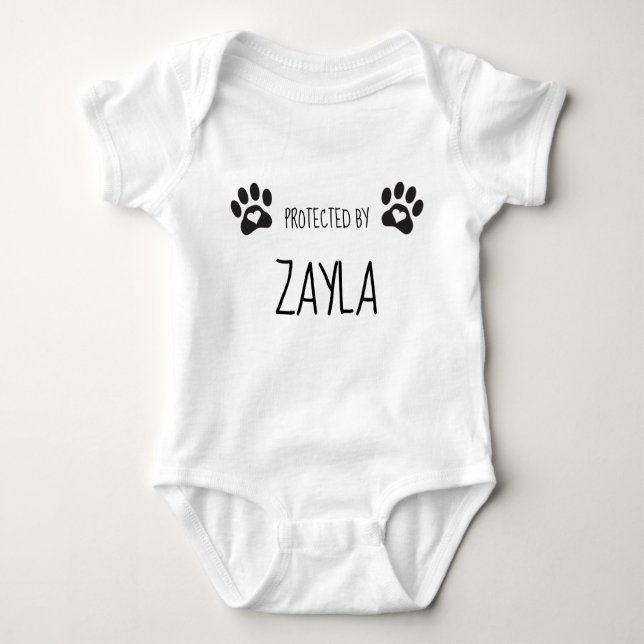 Personalised Protected By Pet Name Baby Bodysuit (Front)