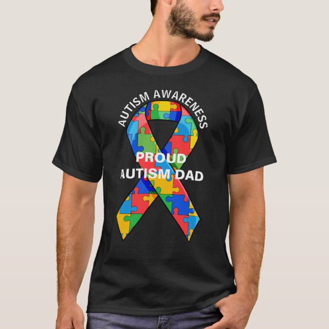 Personalised Proud Autism Dad Puzzle Ribbon T-Shirt (Front)