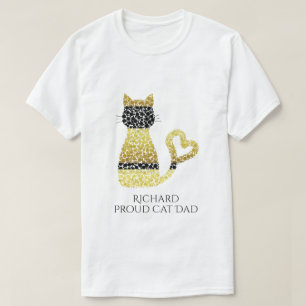 Personalised Proud Cat Dad Black Gold Cat T-Shirt