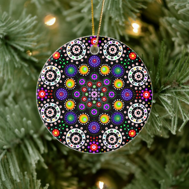 Personalised Psychedelic Dot Mandala Christmas    Ceramic Ornament (Tree)