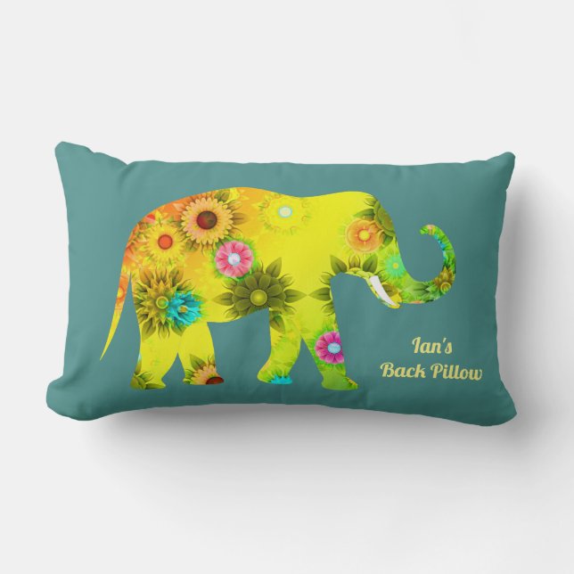 Personalised Psychedelic Floral Elephant Lumbar Cushion (Front)