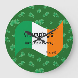 Personalised Pub & Eatery Irish Flag Shamrocks Large Clock