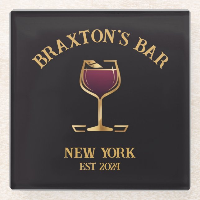 Personalised Pub Sign Bar Decor with Custom Name Glass Coaster (Front)