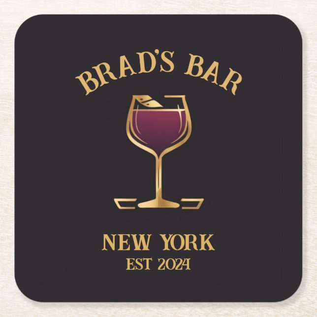 Personalised Pub Sign Bar Decor with Custom Name Square Paper Coaster (Front)