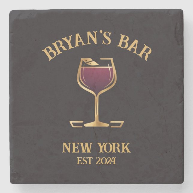Personalised Pub Sign Bar Decor with Custom Name Stone Coaster (Front)