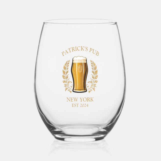 Personalised Pub Sign Beer Glass with Custom Name (Front)