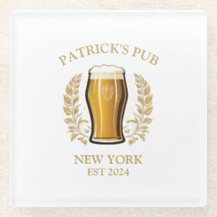 Personalised Pub Sign Beer Glass with Custom Name Coaster