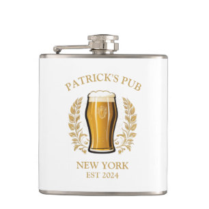 Personalised Pub Sign Beer Glass with Custom Name Hip Flask