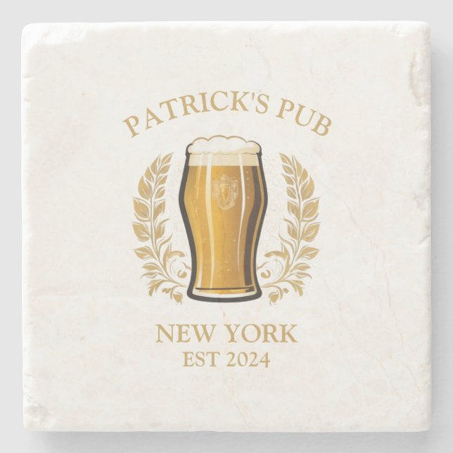 Personalised Pub Sign Beer Glass with Custom Name Stone Coaster (Front)