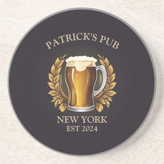 Personalised Pub Sign for Home Bar Beer Glass Logo Coaster (Front)