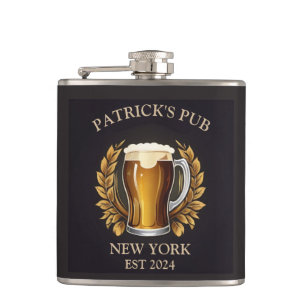 Personalised Pub Sign for Home Bar Beer Glass Logo Hip Flask