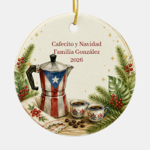 Personalised Puerto Rican Cafecito Greca Christmas Ceramic Ornament