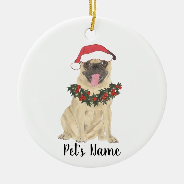Personalised Pug Ceramic Ornament (Front)
