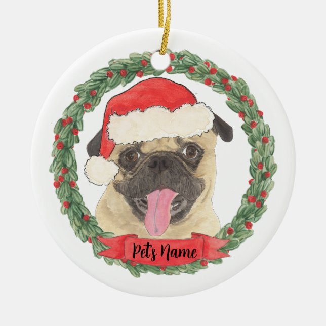 Personalised Pug Ceramic Ornament (Front)