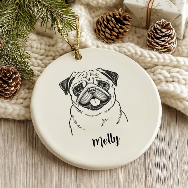 Personalised Pug Dog Christmas Ceramic Ornament (Creator Uploaded)