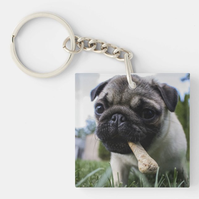 Personalised Pug Dog Photo and Name  Key Ring (Front)