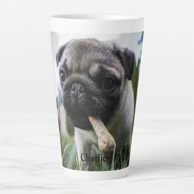 Personalised Pug Dog Photo and Name  Latte Mug (Front)
