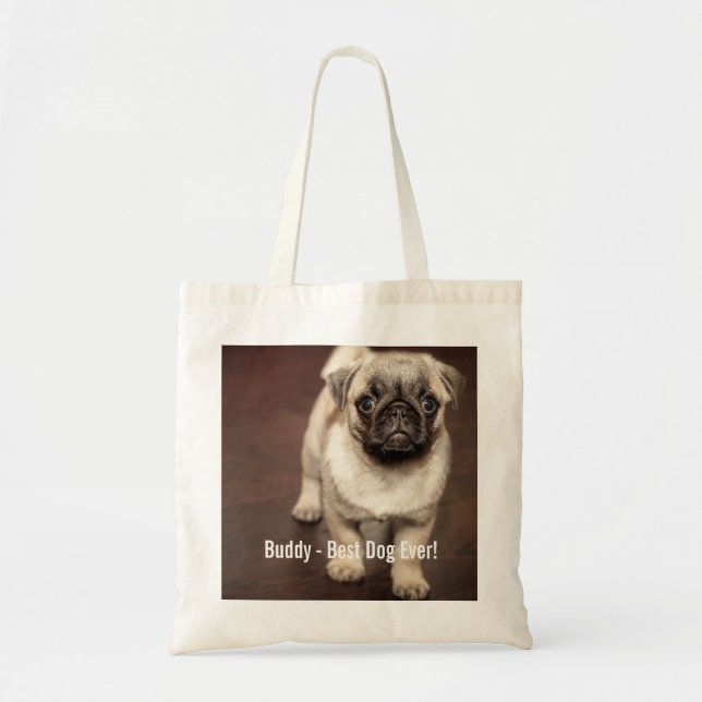 Personalised Pug Dog Photo and Your Pug Dog Name Tote Bag (Front)