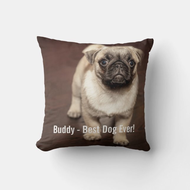 Personalised Pug Dog Photo Your Pug Dog Name Cushion (Front)