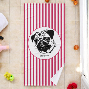 personalised pug dog trendy stylish custom  bath towel