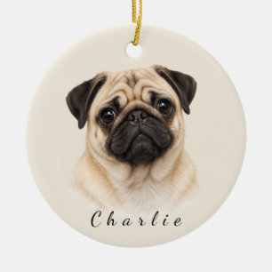 Personalised Pug Dog with Custom Name Ceramic Ornament