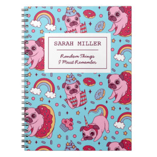 Personalised Pug Doodle Pattern Sweet Dessert Notebook