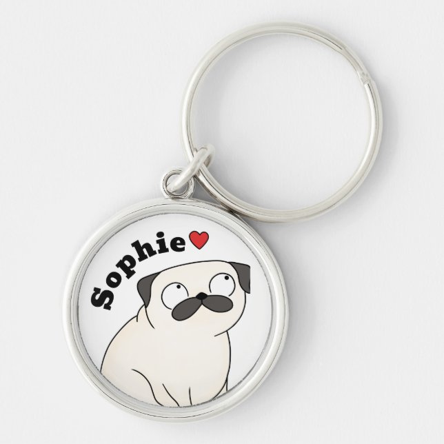 Personalised Pug Keychain Custom Name, Pug Gift (Front)