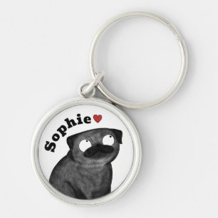 Personalised Pug Keychain Custom Name, Pug Gift