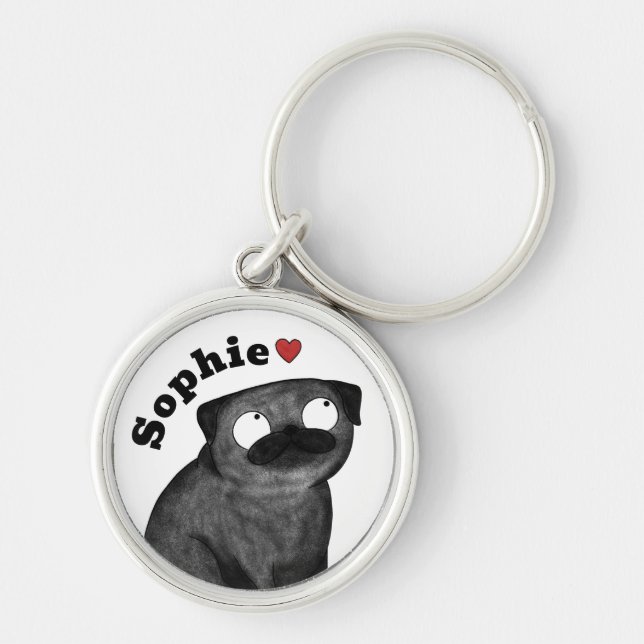 Personalised Pug Keychain Custom Name, Pug Gift (Front)